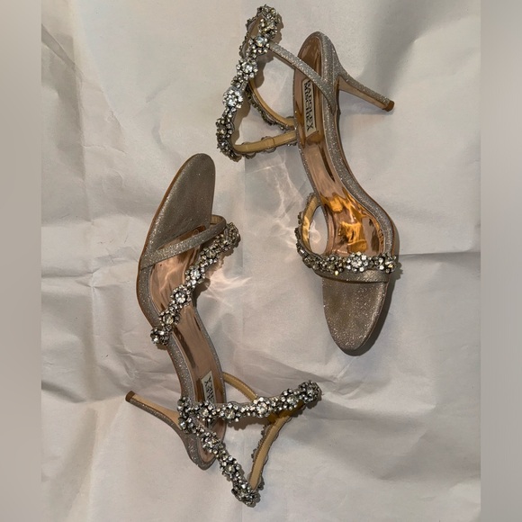 Badgley Mischka Satin Heels in Midnight Blue - Picture 2 of 10